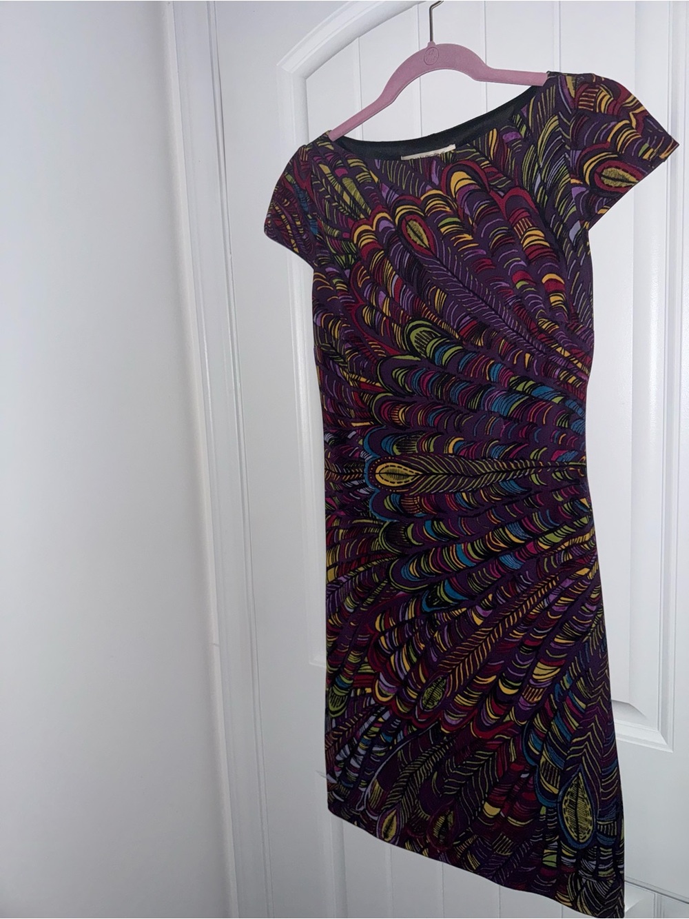 Evan Picone Size 6 Multicolor Peacock Feather Print Sheath Dress